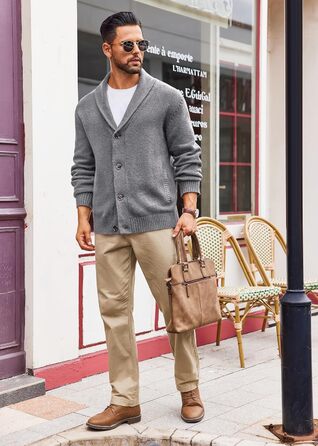 Чоловіча в'язана куртка Runcati з коміром-шарфом, стильна, на ґудзиках, зимова, з рельєфним в'язанням, груба в'язка (M, сіра)