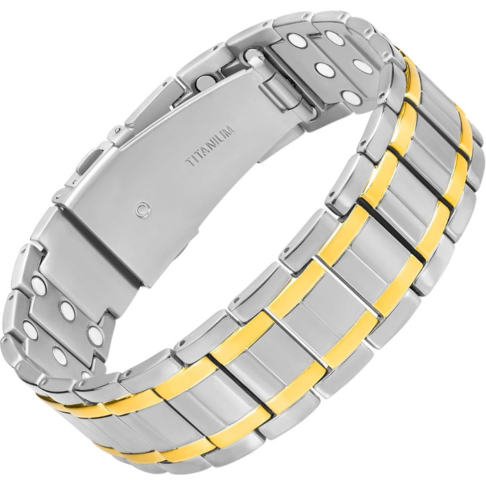 Браслет-магнітотерапія MagnetRX® Titan для чоловіків - титановий, регульований, з надійним застібкою (срібло/золото)