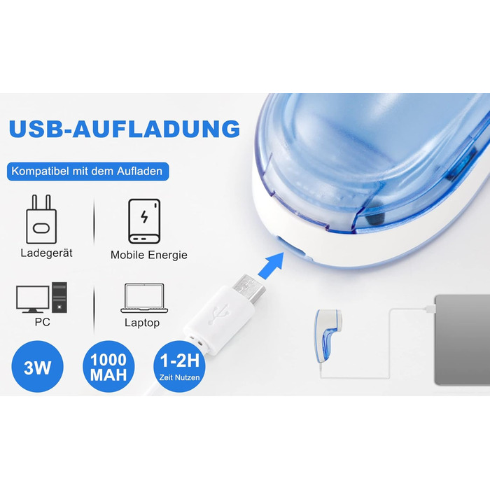 Електричний видалення ворсу Fusselrasierer: портативний пристрій для одягу з USB зарядкою та 1 змінною головкою (блакитний)