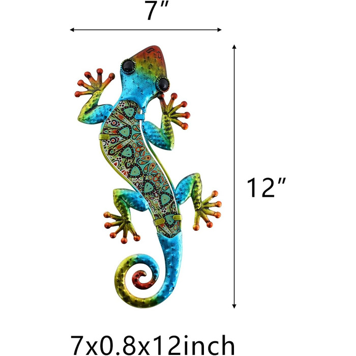 HONGLAND Metal Gecko Wall Decoration, Lizard, Garden Art, Colorful Glass Sculpture for Hanging, for Indoor and Outdoor Use, Patio, Fence (Symphony), 2 Pieces