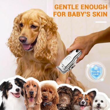 Машинка для стрижки собак і котів, професійна, з 4 насадками, потужний мотор, для тіла, обличчя, вух, лап (срібна)