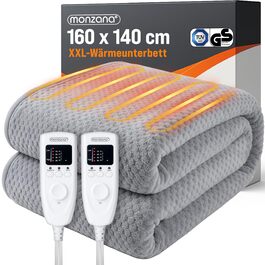 Електрична ковдра Monzana® 160x140 см з таймером, Coral Fleece, 2x60W, сіра, з захистом від перегріву, пральна, для дому