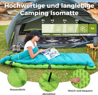 ATEPA ThermAir ізомат для кемпінгу та трекінгу, 6R, R-значення 6.6, 7 камер, компактний, з сумкою, 9см товщина, 9см зелений