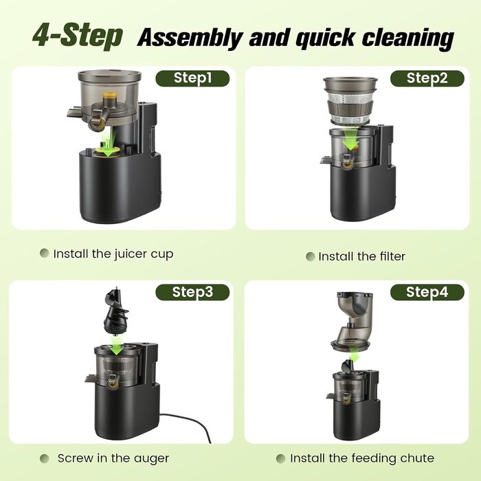 Шнекова соковижималка Entsafter Slow Juicer 400W для цілих овочів та фруктів, чаша 1.8л, холодний віджим, BPA-free