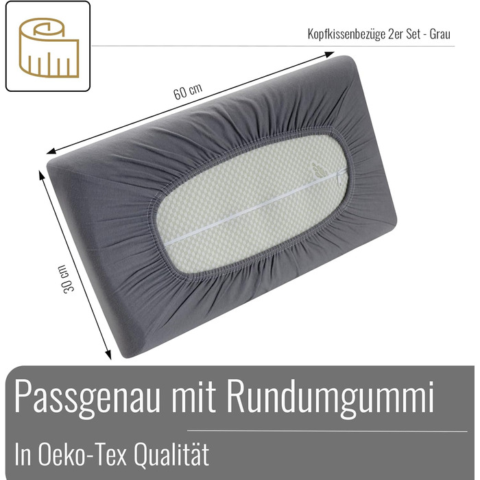 Black Forest Fox Camper Orthopedic Visco Neck Support Pillow Set with 1 Aloe Vera Cover & 1 Cotton Pillowcase, grey | Oeko-TEX (Campovolo-Grey, Visco Pillow Cover 2 Pieces 30 x 60)