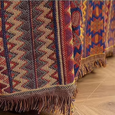 Large throw blanket in Bohemian style with tassels, 100% hand-woven cotton, knitted, chair cover for seats, sofas, couches, and beds (130 x 180 cm)