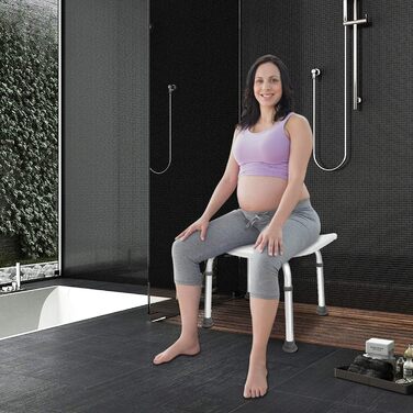 AUFUN Shower Stool Adjustable Height 35-51cm Shower Stool U-Type Non-Slip Bath Seat Shower Aid Shower Seat made of Aluminum and Plastic for Elderly, Pregnant Women (Shower Stool)