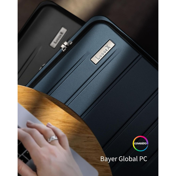 Чемодан-валіза LUGGEX на руці з відділенням для ноутбука – Розширюваний жорсткий кейс з полікарбонату з TSA-замком (56×38×24 см) (Блакитний)