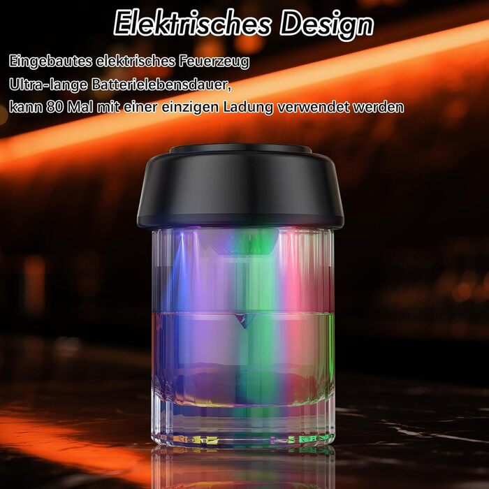 Електричний набір для копчення віскі, коктейльний дим-сет з LED-підсвічуванням, ретро-набір для копчення з 6 дерев'яними чіпсами, USB-C перезарядна аксесуар для віскі та бурбону