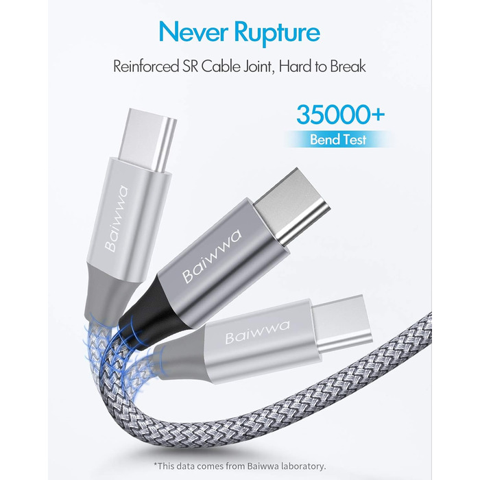 Кабель USB-C 1.5м, 2 шт. Швидка зарядка, нейлон, USB-A to USB-C для Samsung Galaxy, iPhone, Redmi, Pixel (сірий)