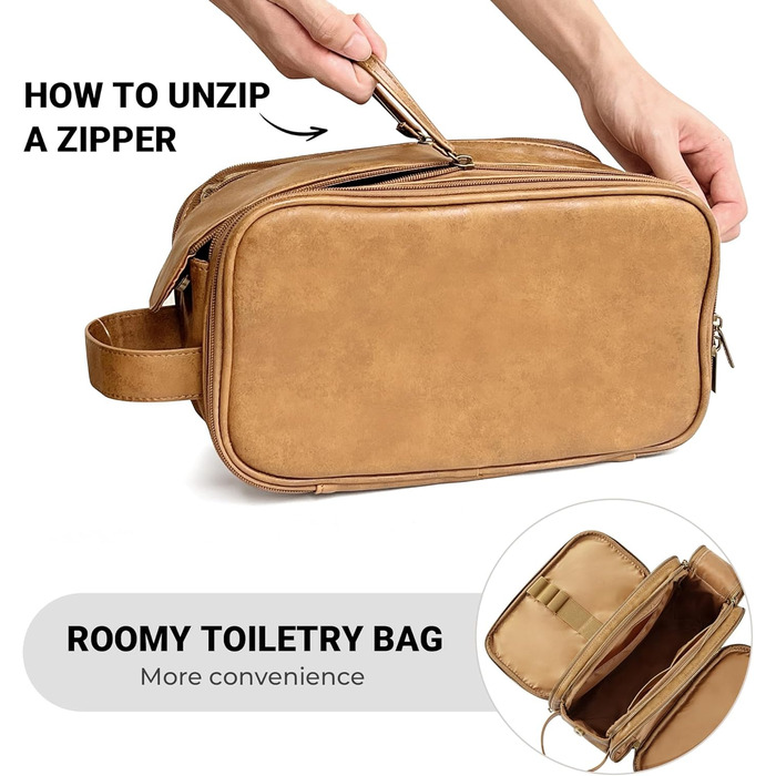 Чоловічий туалетний набір Elviros, подарунок для чоловіків, водонепроникний з PU-шкіри, велика відкрита сумка для подорожей, підходить для подорожей, ділових поїздок, фітнесу, ванної кімнати, колір: тоffee, розмір: L 30,5 x 17 x 18 см