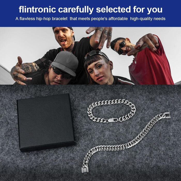Браслет чоловічий Flintronic з нержавіючої сталі, панцерна ланцюг для чоловіків/хлопців, важкий браслет з ланцюгом, браслет у стилі хіп-хоп, мода, ювелірні вироби, 10 мм, 21 см