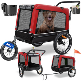 KESSER® Візок для собак Боксер 3-в-1: візок, бугі та велопричіп. Великий об'єм 240 л, амортизація, поворотне переднє колесо 360°, матеріал 600D Oxford Canvas, SmartSpace, вантажопідйомність 40 кг, зелений (червоний)