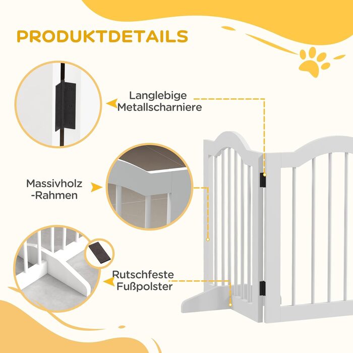 Парапет для собак PawHut, 5 секцій, 261.5 x 61 см, розкладний, з дверцятами, білий