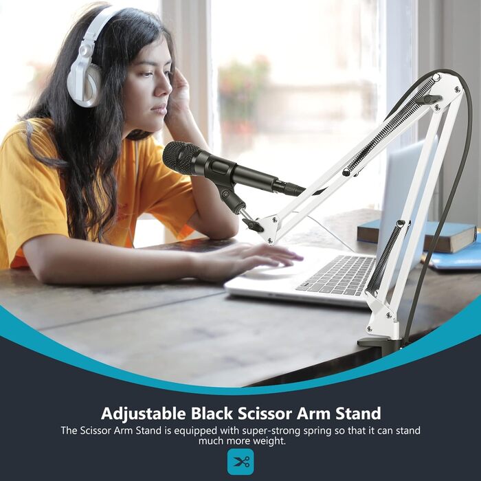 NEEWER Регульований мікрофонний стійка з підвісом, максимальне навантаження 1 кг, для радіо, телебачення, студійного запису та подій, сумісний з Blue Yeti Snowball Yeti X (білий)