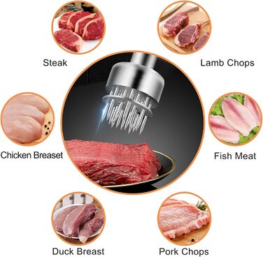 Fleischklopfer з нержавіючої сталі, молоток для м'яса, кухонний інструмент для приготування стейків, шніцелів, курки, риби та яловичини (20 см), сріблястий