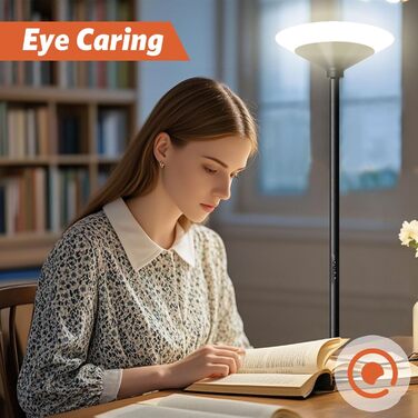 LED торшер BBHome для вітальні з регулюванням яскравості, з лампою для читання 6W, 27W, 3000K-6500K, з пультом та сенсором, колір сріблястий