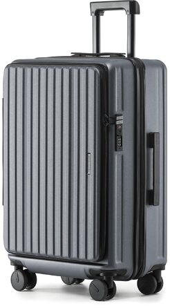Розкладний валіза-тролей з жорсткою обшивкою та верхньою відкривальною панеллю, компресійним ременем та додатковим місцем для зберігання | Міцний, розтяжний, стійкий до подряпин, легкий (Бізнес-сірий, L-65см) L-65см Бізнес-сірий