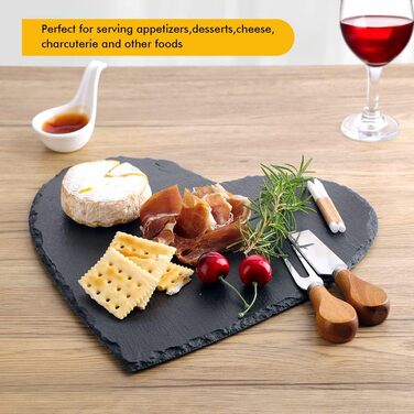 Large Slate Heart 30 cm, 2-Piece Set, Slate Heart Plate with Chalk Marker, Black Slate Serving Platter, Slate Hearts for Serving & Labeling