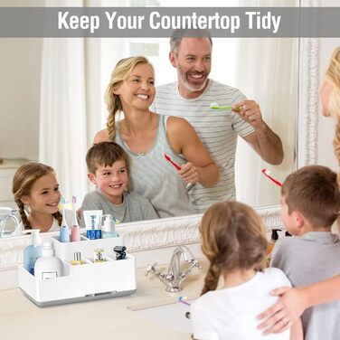 Тримач для зубних щіток, органайзер для ванної кімнати з 6 відділеннями, з піддоном для води, для електричних та звичайних зубних щіток, бежевий