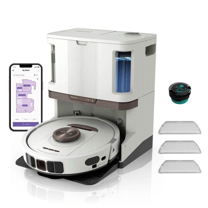 Робот-пилосос та робот-мийник Shark PowerDetect 2-в-1, NeverTouch Pro, самостійне очищення до 60 днів, 3D-LiDAR навігація, NeverStuck, керування через додаток, RV2800ZEEU, 2 щітки, Anti-Micro Pads, 1 капсула