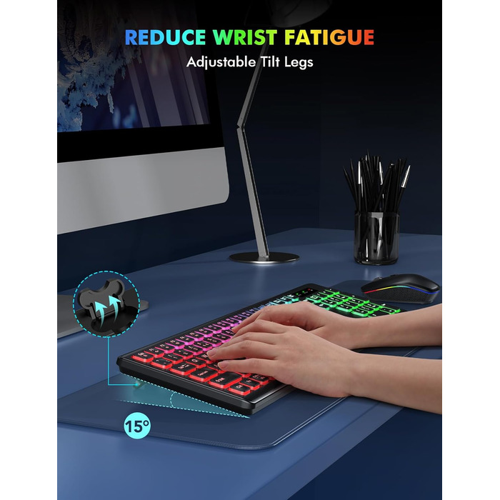 Бездротова клавіатура та миша з підсвічуванням, USB-C, тиха, для Mac/Windows/PC/Laptop - Чорний, QWERTY