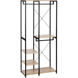 WOLTU Wardrobe/Clothes Rack/Laundry Rack with Shelf, Shoe Rack, Wooden and Steel, Hanging Shelf, White + Light Oak (Black + Light Oak)