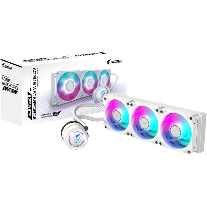 Система водяного охолодження GIGABYTE AORUS WATERFORCE II 360 Ice для CPU з RGB підсвічуванням (3x120mm) - сумісна з Intel LGA 1851 та AMD AM5, білий корпус