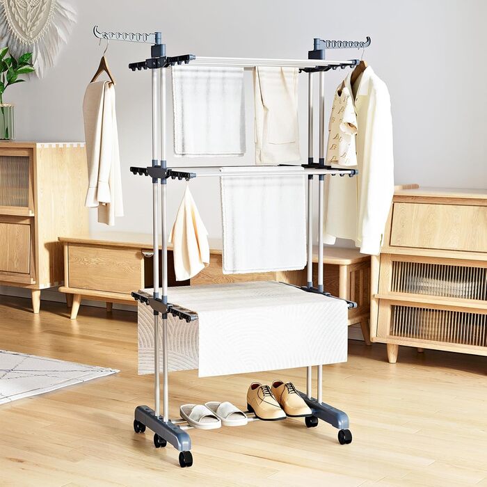 Клатковий сушильник для білизни Turm з 6 крил та 2 обертовими бічними крилами - сірий S