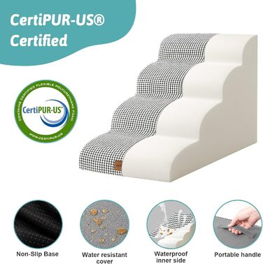 Dog Stairs for Small Dogs 50cm, Pet Stairs for Bed made of High-Density Sponge, Dog Stairs Dog Ramp with Washable Cover and Non-Slip Bottom, 40x72x50cm, 4 Steps, (White/Black, 4 Steps (40x72x50cm))
