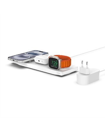 Belkin MagSafe Бездротовий зарядний пристрій 3-в-1 MFi для iPhone 16/15/14/13/12, Apple Watch, AirPods (Білий)