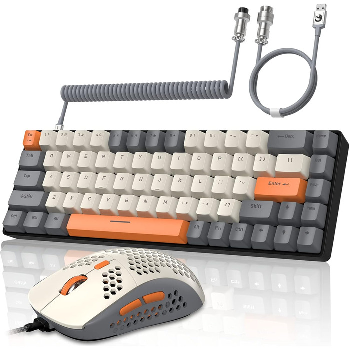 Ігровий комплект клавіатури та миші YINDIAO T8 RGB (68 клавіш) з USB-C кабелем, 6400DPI, для PC/PS5, темно-сірий