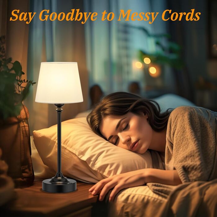 LED настільна лампа бездротова з торшером з льону, торшер для спальні, їдальні, вітальні, з USB-C, регулювання яскравості, 40см, мідь