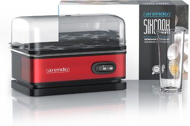 Електричний яйцеварка Arendo з нержавіючої сталі з підігрівом, регулюванням ступеня готовності та індикатором, червоний