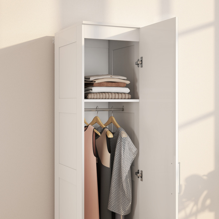HOMCOM Multi-Purpose Closet Organizer with Hanging Rod, Shelves, and Soft-Close Doors - White (40 x 52 x 180 cm)