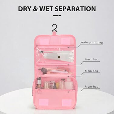Зівакат Косметичка для підвішування, водонепроникна, з ручкою, для подорожей, спорту та кемпінгу (Рожева)