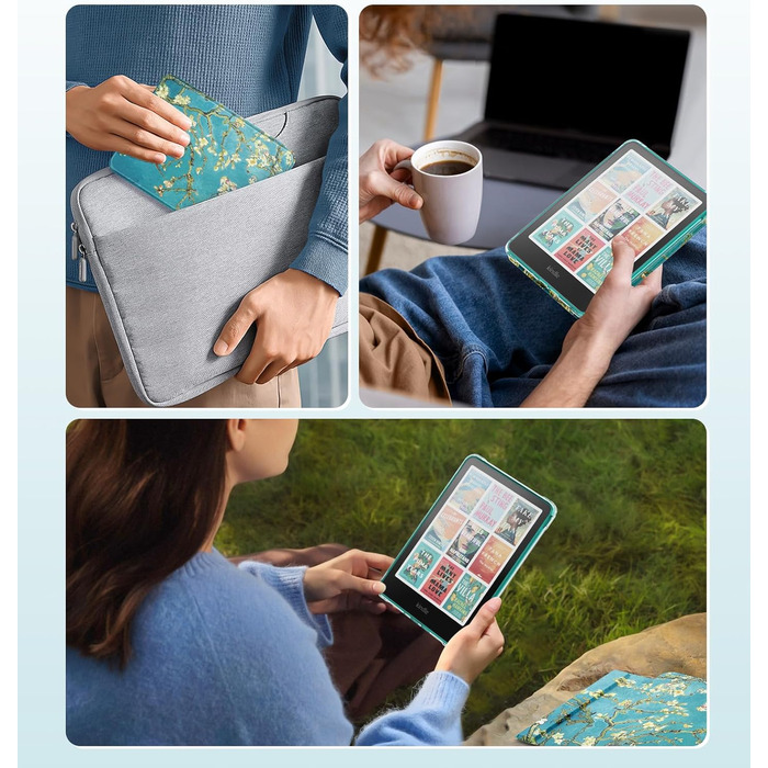 Чохол для Kindle Paperwhite 12 (2024) та Kindle Colorsoft (2024/2025) MoKo з магнітною застібкою, захистом від подряпин та авто-активацією/деактивацією екрану, колір: абрикосовий квітковий