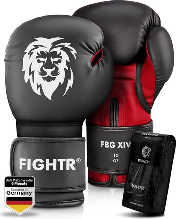 Боксерські рукавички FIGHTR® - Максимальний захист та стабільність | Для боксу, ММА, муай-тай та кікбоксингу | Розміри 8-16 oz, з чохлом (12 oz, Чорний / Червоний)