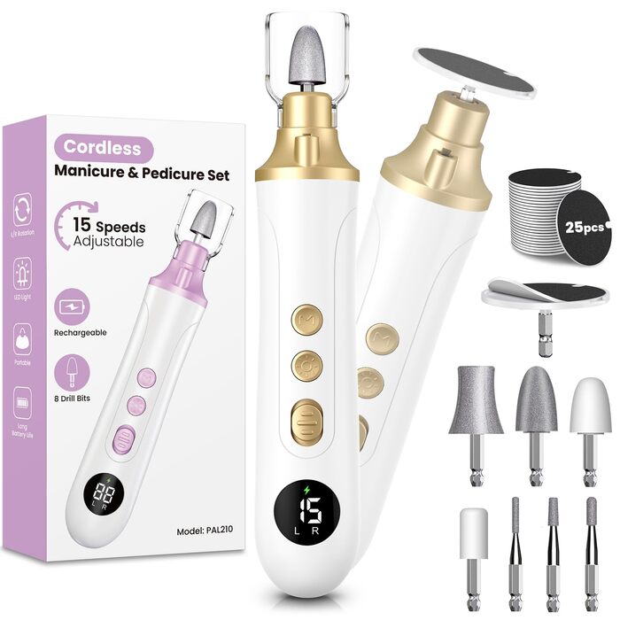 Електричний набір для манікюру та педикюру з 9 насадками та 15 рівнями швидкості, LED-підсвічуванням (W-Gold)