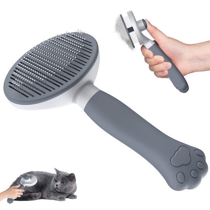 Бурштук для собак та котів Zivacate: самоочищувана, для короткої та довгої шерсті, ергономічна ручка (сірий)