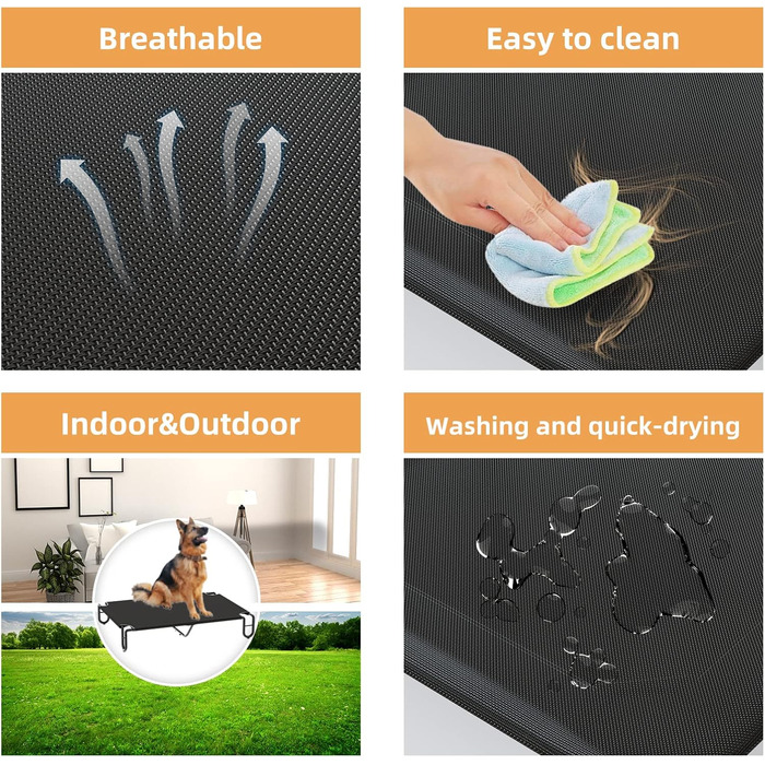 Підвищене собаче ліжко KORIMEFA до 55 кг, Outdoor, миється, для собак середніх розмірів, 122 x 85 x 20 см, з антиковзними ніжками, для дому та саду (XL)