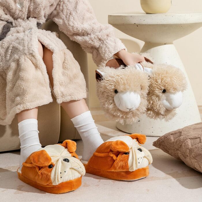 Жіночі плюшеві капці Onmygogo у вигляді бульдога, м'які домашні тапочки-іграшки (розмір 38/40 EU)