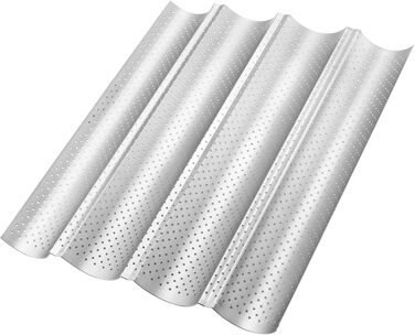 SYUTBOU 3-Piece Baguette Baking Pan, 4-Cavity, 38 x 33 x 2.4 cm Carbon Steel Baking Sheet for Baguettes, 4-Mold Baguette Pan with Non-Stick Coating, Baguette Pan Bread Mold Baguette Pan for 4 Baguettes