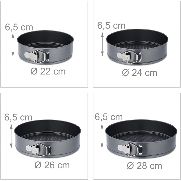 Набір форм для випічки Relaxdays, 8 шт., діаметр 14-28 см, нержавіюча сталь, антипригарне покриття, антрацит