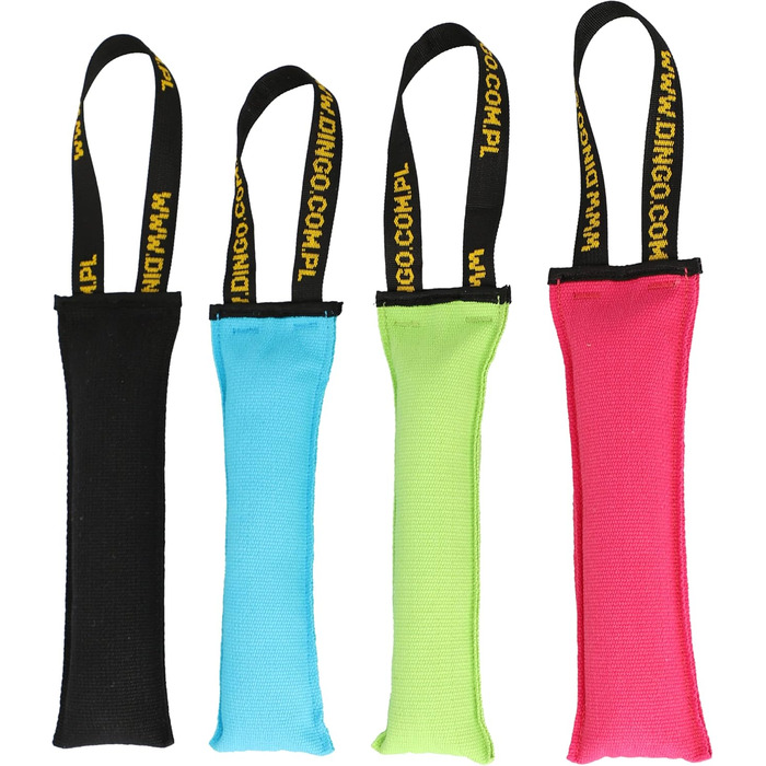 Dingo Dog Toy Bite Sausage Agility Cotton with Handle Handcrafted for Bite Training, Fetching, Floating. 4 Pieces: 15 cm x 6 cm Z30001 (Set of 4: 27x6 cm, Multicolor)