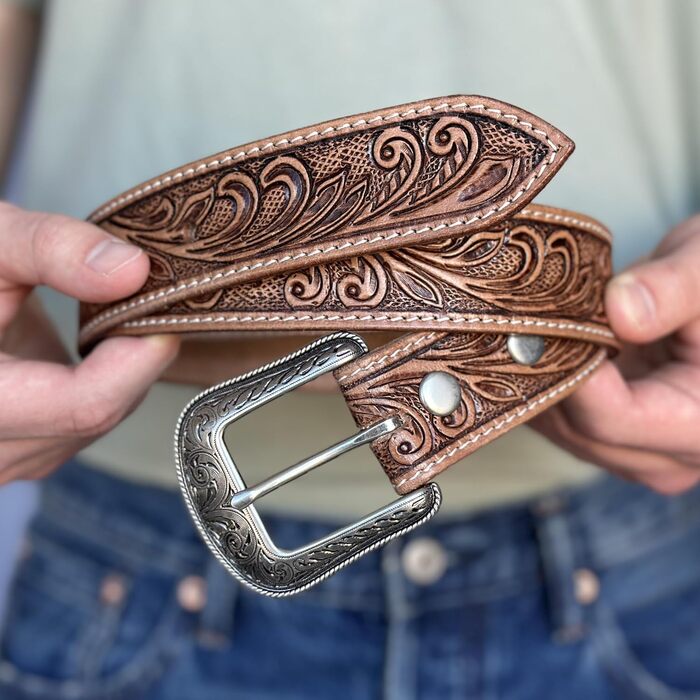 Чоловічий шкіряний ремінь Daniel's Artplanet Westerngürtel, 3,8 см, ручної роботи, з гравіюванням, для талії 48 дюймів (колір: коричневий)