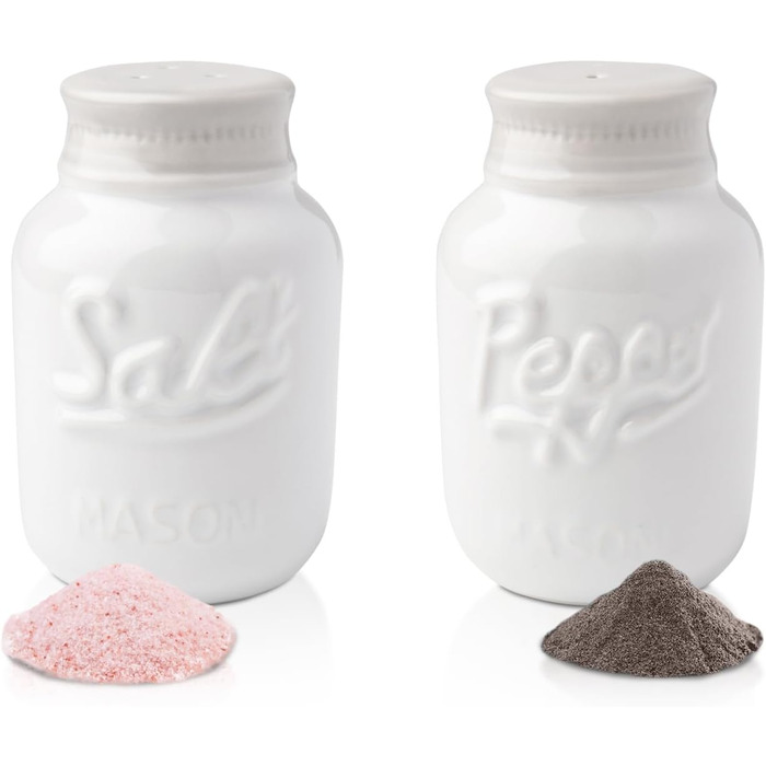 Comfify Vintage Salt & Pepper Shakers - Charming decorative decor for vintage, rustic, and shabby chic lovers - Durable ceramic in white - 3.5 oz. capacity