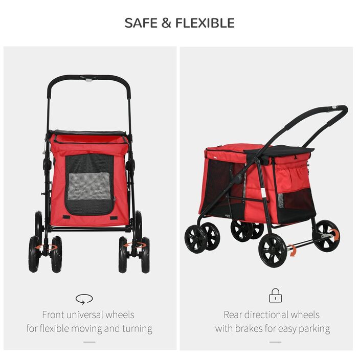 Дитяча візок для тварин PawHut: зручний, з гальмом, 600D Oxford, сталь, 102 x 62 x 105 см, червоний
