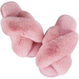 Тапочки жіночі Ankis з плюшу, теплі зимові, з перехресними ремінцями, з піною Memory, відкриті пальці, пухнасті, для дому та вулиці (білі, чорні, сірі, рожеві, верблюжі), 38/39 EU, рожеві