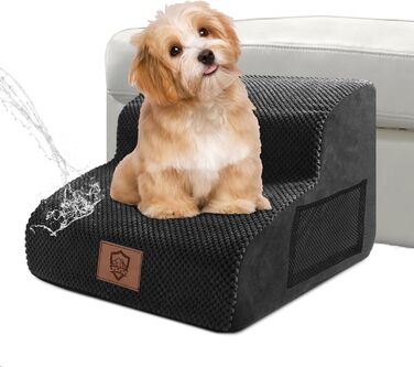 Dog Stairs, Pet Stairs, Foam Dog Stairs, Washable Non-Slip Cat Stairs, Dog Stairs for Small Dogs and Cats, Portable Dog Ramp for Bed, Couch and Car (2-Step Dog Stairs, Black)